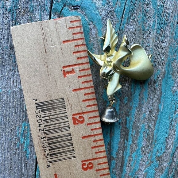 Vintage Giusti Gigi Brooch Pin Angel Guardian Bell Gold Tone Signed 2.25" L - Picture 5 of 5